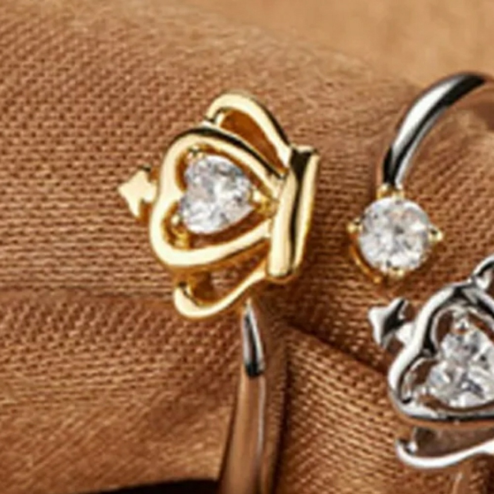 Two Tone Yellow & White Crown Adjustable Open Ring - Picture 5 of 5